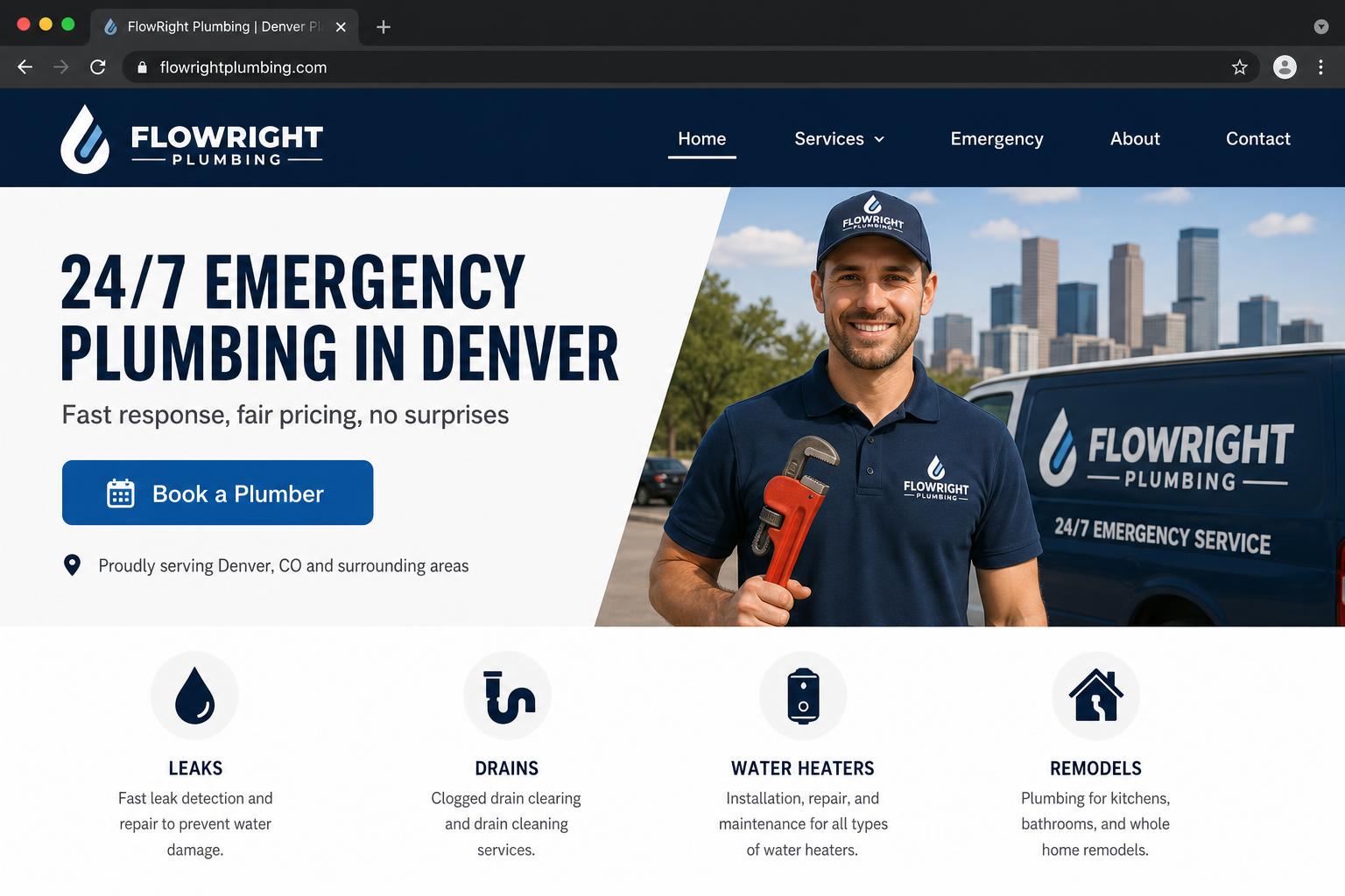 FlowRight Plumbing website preview